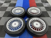 USED 17 INCH GENUINE ALPINA CLASSIC SOFTLINE ALLOY WHEELS, FULLY REFURBED INC ALL CAPS + VG UNIROYAL TYRES 5x120