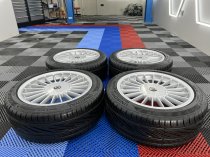 USED 17 INCH GENUINE ALPINA CLASSIC SOFTLINE ALLOY WHEELS, FULLY REFURBED INC ALL CAPS + VG UNIROYAL TYRES 5x120
