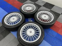 USED 17 INCH GENUINE ALPINA CLASSIC SOFTLINE ALLOY WHEELS, FULLY REFURBED INC ALL CAPS + VG UNIROYAL TYRES 5x120