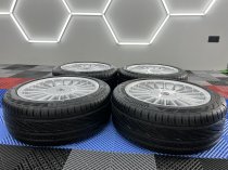 USED 17 INCH GENUINE ALPINA CLASSIC SOFTLINE ALLOY WHEELS, FULLY REFURBED INC ALL CAPS + VG UNIROYAL TYRES 5x120