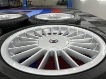 USED 17 INCH GENUINE ALPINA CLASSIC SOFTLINE ALLOY WHEELS, FULLY REFURBED INC ALL CAPS + VG UNIROYAL TYRES 5x120