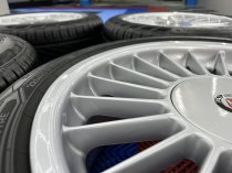 USED 17 INCH GENUINE ALPINA CLASSIC SOFTLINE ALLOY WHEELS, FULLY REFURBED INC ALL CAPS + VG UNIROYAL TYRES 5x120