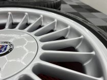 USED 17 INCH GENUINE ALPINA CLASSIC SOFTLINE ALLOY WHEELS, FULLY REFURBED INC ALL CAPS + VG UNIROYAL TYRES 5x120