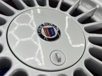 USED 17 INCH GENUINE ALPINA CLASSIC SOFTLINE ALLOY WHEELS, FULLY REFURBED INC ALL CAPS + VG UNIROYAL TYRES 5x120