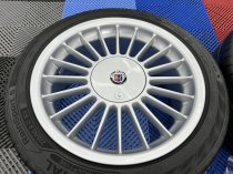 USED 17 INCH GENUINE ALPINA CLASSIC SOFTLINE ALLOY WHEELS, FULLY REFURBED INC ALL CAPS + VG UNIROYAL TYRES 5x120