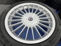 USED 17 INCH GENUINE ALPINA CLASSIC SOFTLINE ALLOY WHEELS, FULLY REFURBED INC ALL CAPS + VG UNIROYAL TYRES 5x120