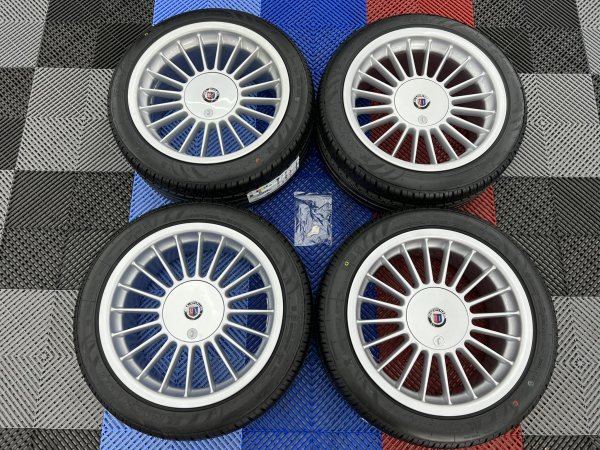 USED 17 INCH GENUINE ALPINA CLASSIC SOFTLINE ALLOY WHEELS, WIDE REAR, FULLY REFURBED INC ALL CAPS + NEW NANKANG TYRES 5x120