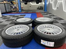 USED 17 INCH GENUINE ALPINA CLASSIC SOFTLINE ALLOY WHEELS, WIDE REAR, FULLY REFURBED INC ALL CAPS + NEW NANKANG TYRES 5x120
