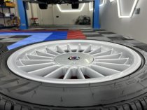 USED 17 INCH GENUINE ALPINA CLASSIC SOFTLINE ALLOY WHEELS, WIDE REAR, FULLY REFURBED INC ALL CAPS + NEW NANKANG TYRES 5x120