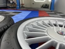USED 17 INCH GENUINE ALPINA CLASSIC SOFTLINE ALLOY WHEELS, WIDE REAR, FULLY REFURBED INC ALL CAPS + NEW NANKANG TYRES 5x120