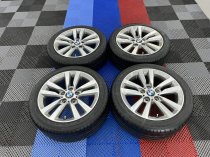 USED 17 INCH GENUINE BMW STYLE 655 DOUBLE SPOKE ALLOY WHEELS,GC, LIGHT GUNMETAL WITH POLISHED FACE,INC VG RUNFLAT TYRES 5x120