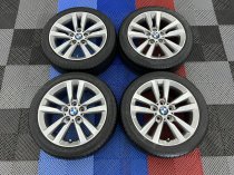 USED 17 INCH GENUINE BMW STYLE 655 DOUBLE SPOKE ALLOY WHEELS,GC, LIGHT GUNMETAL WITH POLISHED FACE,INC VG RUNFLAT TYRES 5x120