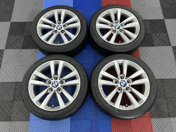 USED 17 INCH GENUINE BMW STYLE 655 DOUBLE SPOKE ALLOY WHEELS,GC, LIGHT GUNMETAL WITH POLISHED FACE,INC VG RUNFLAT TYRES 5x120