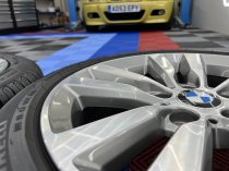 USED 17 INCH GENUINE BMW STYLE 655 DOUBLE SPOKE ALLOY WHEELS,GC, LIGHT GUNMETAL WITH POLISHED FACE,INC VG RUNFLAT TYRES 5x120