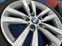USED 17 INCH GENUINE BMW STYLE 655 DOUBLE SPOKE ALLOY WHEELS,GC, LIGHT GUNMETAL WITH POLISHED FACE,INC VG RUNFLAT TYRES 5x120