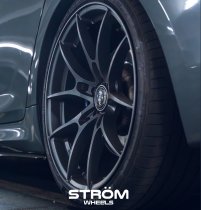 NEW 18 INCH STROM STR-F1 FLOW FORGED ALLOY WHEELS IN SATIN GUNMETAL WITH DEEPER CONCAVE 9" REAR OPTION 5x120