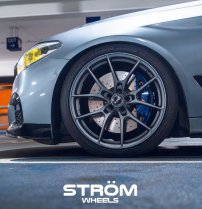 NEW 18 INCH STROM STR-F1 FLOW FORGED ALLOY WHEELS IN SATIN GUNMETAL WITH DEEPER CONCAVE 9" REAR OPTION 5x120