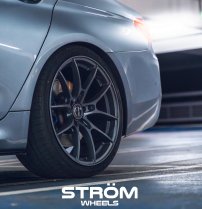 NEW 19 INCH STROM STR-F1 FLOW FORGED ALLOY WHEELS IN SATIN GUNMETAL WITH DEEPER CONCAVE 9.5" REAR OPTION 5x120