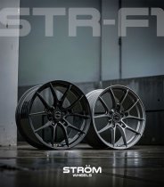 NEW 19 INCH STROM STR-F1 FLOW FORGED ALLOY WHEELS IN SATIN GUNMETAL WITH DEEPER CONCAVE 9.5" REAR OPTION 5x120