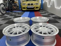 NEW 17 INCH HARTGER STYLE DEEP DISH ALLOY WHEELS IN SILVER WITH POLISHED DISH AND DEEPER 9" REARS 5x120/100