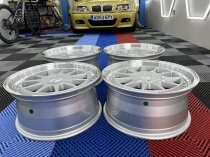 NEW 17 INCH HARTGER STYLE DEEP DISH ALLOY WHEELS IN SILVER WITH POLISHED DISH AND DEEPER 9" REARS 5x120/100