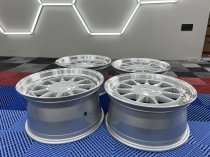 NEW 17 INCH HARTGER STYLE DEEP DISH ALLOY WHEELS IN SILVER WITH POLISHED DISH AND DEEPER 9" REARS 5x120/100