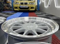 NEW 17 INCH HARTGER STYLE DEEP DISH ALLOY WHEELS IN SILVER WITH POLISHED DISH AND DEEPER 9" REARS 5x120/100