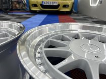NEW 17 INCH HARTGER STYLE DEEP DISH ALLOY WHEELS IN SILVER WITH POLISHED DISH AND DEEPER 9" REARS 5x120/100