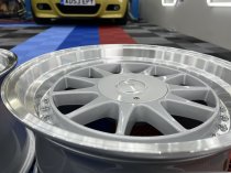 NEW 17 INCH HARTGER STYLE DEEP DISH ALLOY WHEELS IN SILVER WITH POLISHED DISH AND DEEPER 9" REARS 5x120/100