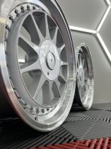 NEW 17 INCH HARTGER STYLE DEEP DISH ALLOY WHEELS IN SILVER WITH POLISHED DISH AND DEEPER 9" REARS 5x120/100