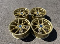 New 19 Inch CS Style Alloy Wheels in Motorsport Gold, Engraved, with Wider 9.5" Rears, 5x120