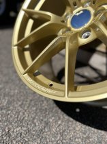 New 19 Inch CS Style Alloy Wheels in Motorsport Gold, Engraved, with Wider 9.5" Rears, 5x120
