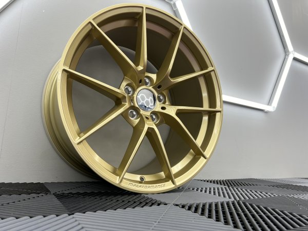 NEW 18 INCH CS STYLE ALLOY WHEELS IN MOTORSPORT GOLD, ENGRAVED, WIDER 9" REAR 5x120