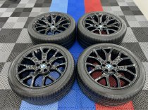 USED 20 INCH GENUINE STYLE 177 CROSS SPOKE ALLOY WHEELS FROM E70 E71 X5/6, FULLY REFURBED IN GLOSS BLACK, 11J REAR, INC RUNFLAT TYRES 5x120