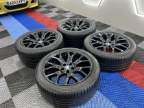 USED 20 INCH GENUINE STYLE 177 CROSS SPOKE ALLOY WHEELS FROM E70 E71 X5/6, FULLY REFURBED IN GLOSS BLACK, 11J REAR, INC RUNFLAT TYRES 5x120