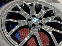 USED 20 INCH GENUINE STYLE 177 CROSS SPOKE ALLOY WHEELS FROM E70 E71 X5/6, FULLY REFURBED IN GLOSS BLACK, 11J REAR, INC RUNFLAT TYRES 5x120