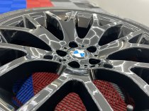 USED 20 INCH GENUINE STYLE 177 CROSS SPOKE ALLOY WHEELS FROM E70 E71 X5/6, FULLY REFURBED IN GLOSS BLACK, 11J REAR, INC RUNFLAT TYRES 5x120