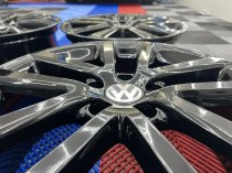 USED 18 INCH GENUINE VW GOLF MK6 CHARLESTON ALLOY WHEELS, FULLY REFURBISHED IN GLOSS BLACK 5x112