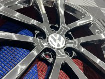 USED 18 INCH GENUINE VW GOLF MK6 CHARLESTON ALLOY WHEELS, FULLY REFURBISHED IN GLOSS BLACK 5x112