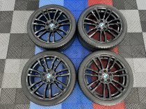 USED 19 INCH GENUINE BMW STYLE 403 M SPORT ALLOY WHEELS, REFURBISHED IN GLOSS BLACK,WIDE REAR INC GOOD RUNFLAT TYRES 5x120