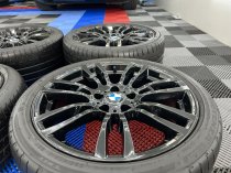 USED 19 INCH GENUINE BMW STYLE 403 M SPORT ALLOY WHEELS, REFURBISHED IN GLOSS BLACK,WIDE REAR INC GOOD RUNFLAT TYRES 5x120