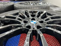 USED 19 INCH GENUINE BMW STYLE 403 M SPORT ALLOY WHEELS, REFURBISHED IN GLOSS BLACK,WIDE REAR INC GOOD RUNFLAT TYRES 5x120