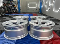 NEW 19 INCH TYPE 128 STYLE ALLOY WHEELS IN HYPER SILVER WITH VERY DEEP CONCAVE 10" REARS 5x120