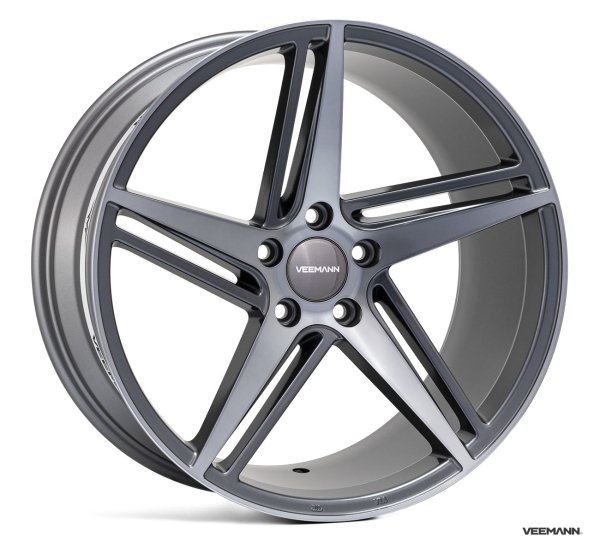 NEW 18 INCH VEEMANN V-FS31 ALLOY WHEELS IN GRAPHITE SMOKE MACHINED WITH DEEPER CONCAVE 9" REAR OPTION 5x112