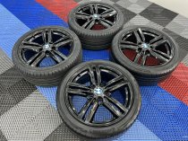 USED 18 INCH GENUINE BMW STYLE 386M ALLOY WHEELS, FULLY REFURBISHED IN GLOSS BLACK, WIDER REARS, INC VG TYRES (NEW REARS) 5x120