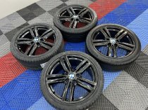 USED 18 INCH GENUINE BMW STYLE 386M ALLOY WHEELS, FULLY REFURBISHED IN GLOSS BLACK, WIDER REARS, INC VG TYRES (NEW REARS) 5x120