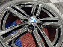 USED 18 INCH GENUINE BMW STYLE 386M ALLOY WHEELS, FULLY REFURBISHED IN GLOSS BLACK, WIDER REARS, INC VG TYRES (NEW REARS) 5x120
