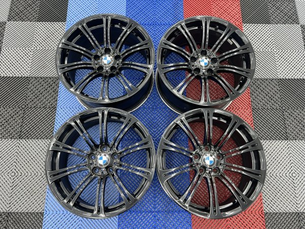 USED 19 INCH GENUINE BMW STYLE 220M E92 M3 FORGED ALLOY WHEELS, WIDE REAR, VGC IN GLOSS BLACK 5x120