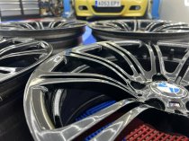 USED 19 INCH GENUINE BMW STYLE 220M E92 M3 FORGED ALLOY WHEELS, WIDE REAR, VGC IN GLOSS BLACK 5x120
