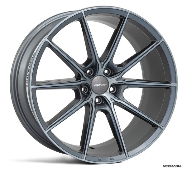NEW 18 INCH VEEMANN V-FS48 ALLOY WHEELS IN GRAPHITE SMOKE MACHINED WITH DEEPER CONCAVE 9" REAR OPTION 5x112